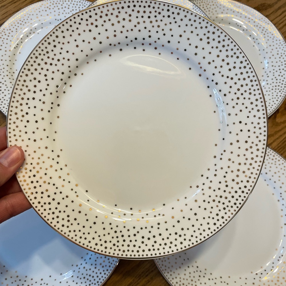 Polka Dot White and Gold Dessert Plates - Set of 6